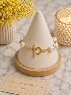 Freida Rothman Faux Pearl Toggle w/ Multicolored Bezel Stones Bracelet $129 MSRP